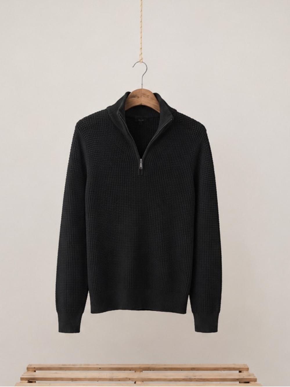 Banana Republic Black Waffle Knit Half-Zip Sweater
Size M